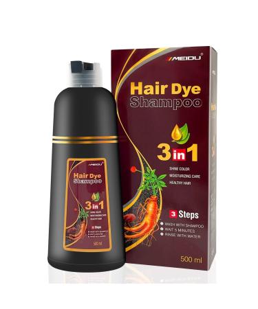 MEIDU Hair Dye Mankani Shampoo Instant 3 in 1- 100% Grey Coverage - Herbal Ingredients for Women & Men in Minutes Dark coffee(500mL 17.6 Fl Oz) Dark brown