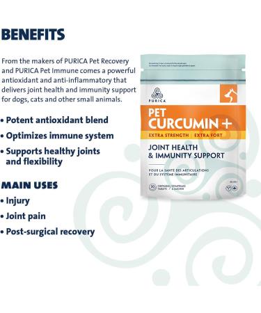 PURICA - Pet Curcumin+ Extra Strength 30 Chewable Tablets - Healthy Flexibility Joint Health and Immunity Support for Dogs Cats and Small Animals - Blend of Potent Antioxidants - Buy Online on GoSupps.com