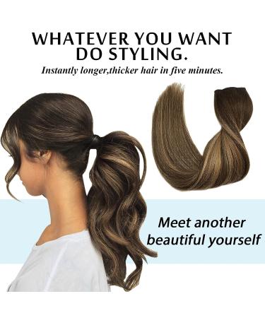 GOO GOO Balayage Chocolate Brown to Caramel Blonde Human Hair Extensions - 16 Inch Invisible Wire Hairpiece - Buy Online on GoSupps.com