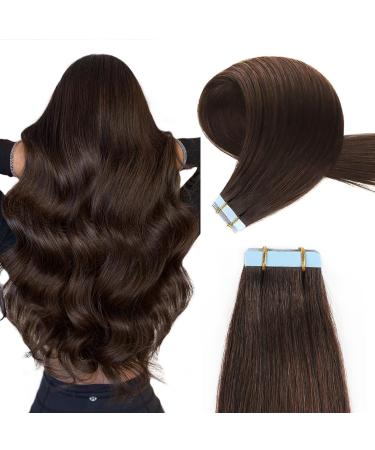 Yilite tape extensions real hair dark brown 65cm 20 pieces/pack 60g tape in extensions real hair invisible silky straight skin weft tape in naturally extensions (65cm #2 dark brown) 65 cm #2 dark brown