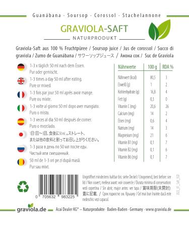 6 x 100% SOURSOP JUICE 6 x 500ml. Unfiltered. Vegan. Made from 100% Soursop-Pulp. Guanabana. Corossol. Graviola. - Buy Online on GoSupps.com