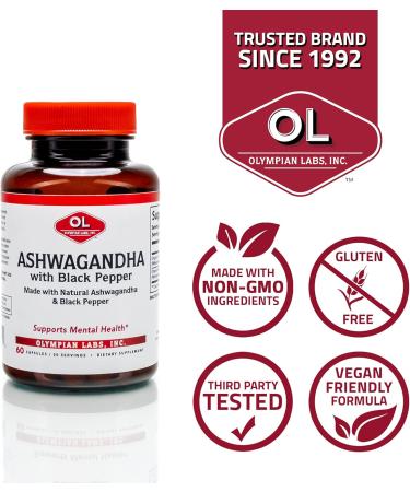 Olympian Labs Organic Ashwagandha with Black Pepper Supports The Brain Health - 60 Vegan Capsules 1300mg - Buy Online on GoSupps.com