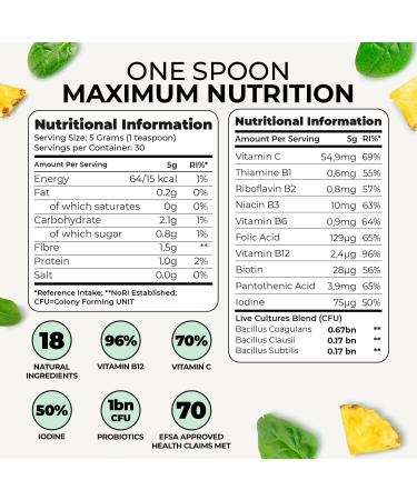 Inspiriko Super Greens Powder with 18 Natural Superfood Ingredients - Spirulina Kale Moringa - Green Powder Superfood with Probiotics 150g UK Made Vegan - for Energy Digestion Immune Support 150 g (Pack of 1) - Buy Online on GoSupps.com