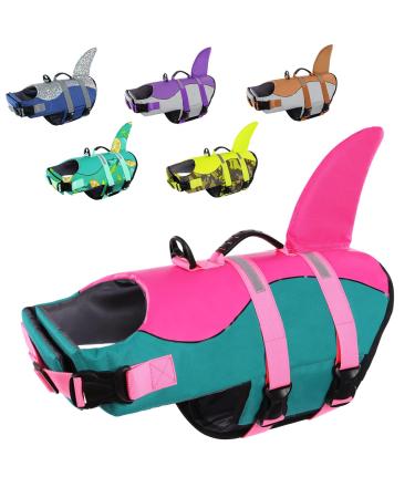 Cit toile life jacket dog sharks light and safe for water sports dog swimming vest with handle and reflective for small medium and large dogs denim blue XXL XXL pink+blue