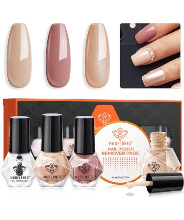 Modelones Nail Polish Set 3 Colors Brown Nude Nail Polish Base and Top Coat & Remover Pads Bubble Natural Skin Tone Glitter Nail Polish Finger Nail Polish Manicure Diy Nail Art Salon Home - Buy Online on GoSupps.com