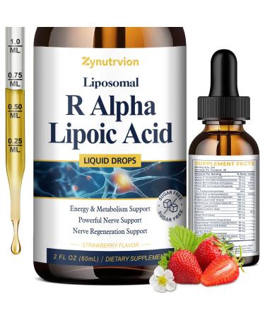Liposomal Alpha Lipoic Acid Liquid Drops R-Alpha Lipoic Acid 600mg Supplement with Benfotiamine L-Carnitine NAC & Vitamins for Nervous Health Energy & Metabolic Support Strawberry Flavor 2 Fl Oz