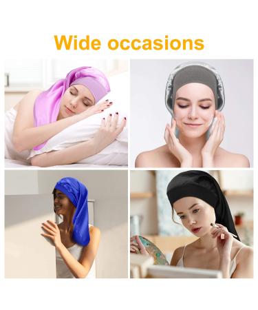 6-Piece Extra Large Satin Bonnet Set for Women with Long Curly Hair - Silk Night Sleep Cap for Braids - Solid Color - Elastic Band for Comfort - Buy Online on GoSupps.com