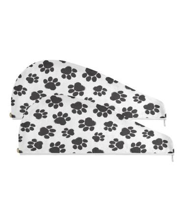 Black Graffiti Paw Dry Hair Cap 2 Piece Quick Drying Towel Set with Button Headband Super Absorbent Soft & Comfortable