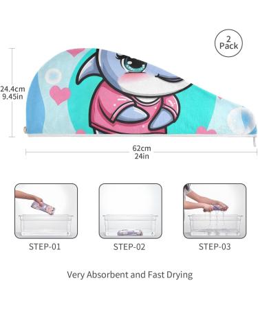 Cute Cartoon Dolphin Girl Hair Towels 2 Pack - Super Absorbent Quick Dry Turbans for Women & Girls - Buy Online on GoSupps.com
