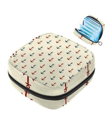 Menstrual Pad Bag with Zipper Ladies Napkin Pouch Tampons Collection Bag for Women and Girls (Cute Nautical)