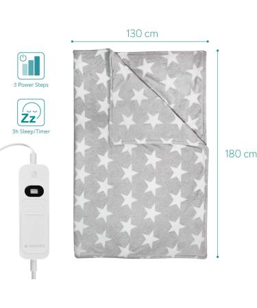 Buy Navaris XXL Electric Heating Ceiling Blanket - 180x130cm 3 Heat Levels Washable Automatic Switch Cozy Light Gray with Stars - International Shipping Available - Buy Online on GoSupps.com