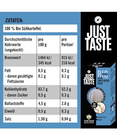  Just Taste Be different Just Taste Pack of 6 x 250g Sweet Potato Tagliatelle/Pasta Organic High Carbohydrate Ideal for Athletes and Sportsmen Low Sugar 84g - Buy Online on GoSupps.com