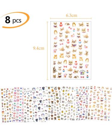 PHOGARY Cat Nail Stickers - 8 Sheets Nail Art Decals for Women & Girls | Perfect for False Nails & Manicure Gifts - International Shipping Available - Buy Online on GoSupps.com