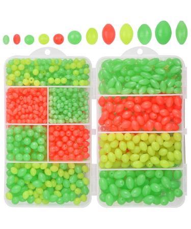 Glow Fishing Beads Saltwater Freshwater, 1000pcs Soft Plastic Fish Beads Luminous Round Oval Egg Beads Assortment Fishing Tackle Tools for Rigs Leaders