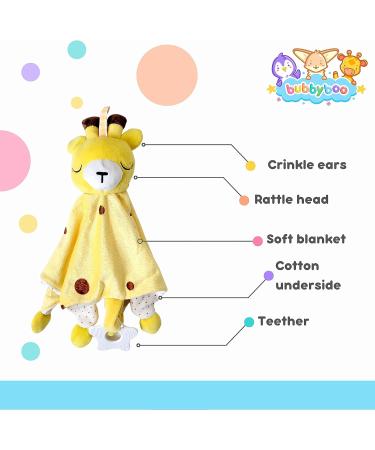 Bubby Boo Yellow Giraffe Stuffed Animal Security Blanket with Rattle and Teether - Soft Snuggle Toy for Baby - Soothing Plush Lovey - Perfect Baby Gift - Buy Online on GoSupps.com
