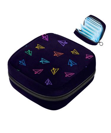 Paper aircraft rosy yellow blue Cartoon navy background sanitary napkin storage bag portable period pocket for women teen girls menstrual cup bag silent deposit holder color 10