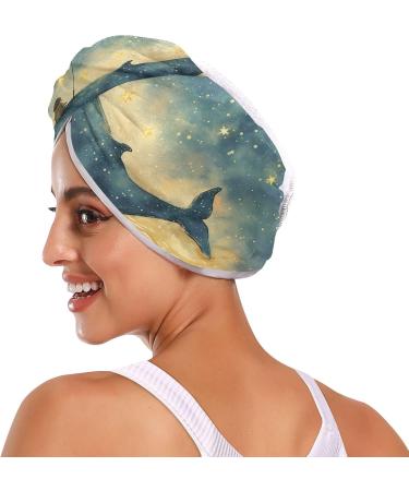 Starry Sky Girl Whale Hair Towel 2 Pack | Super Absorbent Quick Dry Hair Turbans for Women & Girls - Buy Online on GoSupps.com