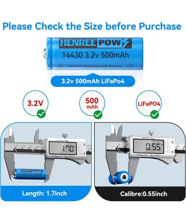 Henreepow 14430 LiFePO4 3.2V Rechargeable Solar Batteries - 500mAh for Garden Lights Shavers & Flashlights (2-Pack) | Outdoor Energy Solution - Buy Online on GoSupps.com