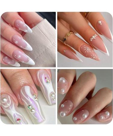 Rhinestones for Nails Nail Art Rhinestones White Pearls for Nails Semicircular Pearl Balls Nail Glitter Stainless Steel Beads Beads Sequins Acrylic Nail Decorations 1 Box/12 Grid - Buy Online on GoSupps.com