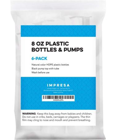 6 Pack 8 Oz Plastic Pump Dispenser Bottles - Refillable, BPA Free, Clear / Frosted Empty Containers for Lotion, Massage Oil, Shampoo - Ideal for Holsters, Bulk Use - Buy Online on GoSupps.com