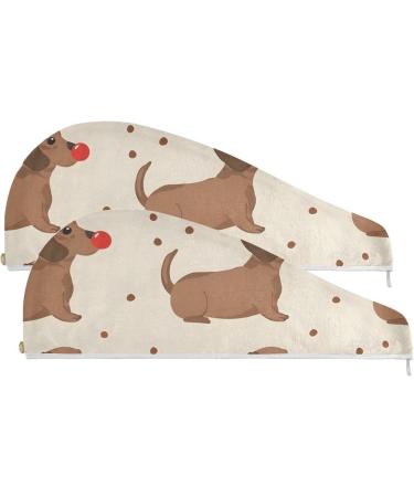Brown Dachshund Hair Towel 2 Pack | Super Absorbent Quick Dry Hair Turbans for Women & Girls - Buy Online on GoSupps.com