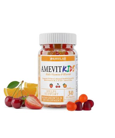 AMVILAB Amevit Kids Gummy Multivitamin Complete Daily Vitamins for Children with Essential Nutrients for Growth & Immunity Natural Fruit Flavor 30 Gummies