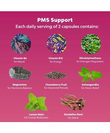 PMS Relief Vitamins for Women - Herbal Supplement with Vitex, Dong Quai & Black Cohosh - 60ct Capsules - Buy Online on GoSupps.com