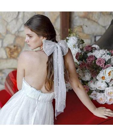 Beautiful Bridal Bow Veil Hair Clip Wedding Elegant Large Bowknot Lace Hair Clip Bridal Bow Pearl Hair Clip French Vintage White Bow Veil Hair Barrettes for Women - Buy Online on GoSupps.com