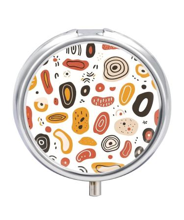 Pill Box Pill Case 3 Compartment Travel Pill Box Warm Color Abstract Image Printing Small Pill Box Portable Medicine Pill Case Pill Organizer for Purse & Pocket for Travel Handbag (Round)