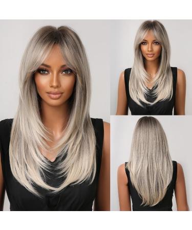 Testar ombre blonde wig with pony gray wigs for white women long straight wigs with dark roots natural synthetic layered hair wig ombre gray