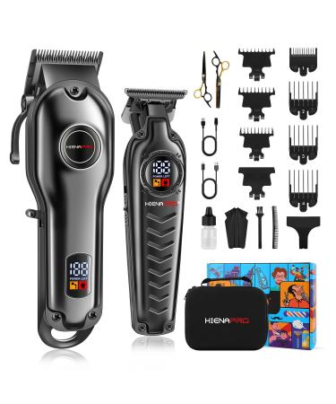 Professional Hair Clippers Set for Men Cordless Barber Kit Hair Cutting Kit USB Rechargeable Clippers and Trimmers Set with LED Display Gifts for Men (Black)