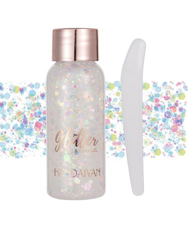 GL-TURELIFES MERMAID sequin chunky glitter liquid eyeshadow glitter body gel festival glitter cosmetics face hair nail make-up long loading sparkling 30 g (#101 colored white)