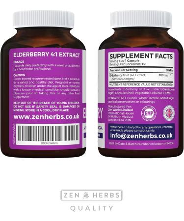 Non-GMO Elderberry 4:1 Extract Capsules - 2000mg Sambucus Black Elderberry Supplement - 60 Vegetarian Capsules - Buy Online on GoSupps.com
