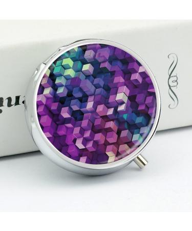 Shop Round Pill Box with Abstract Color Cubes - 3 Compartment Metal Pill Organizer | Portable & Decorative Purple Print - Buy Online on GoSupps.com