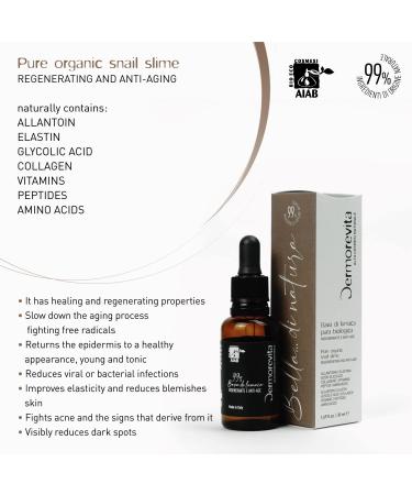 Dermorevita Organic snail glue 99 pure made in Italy certified organic antiaging regenerating fights spots acne wrinkles scars 30 ml - Buy Online on GoSupps.com