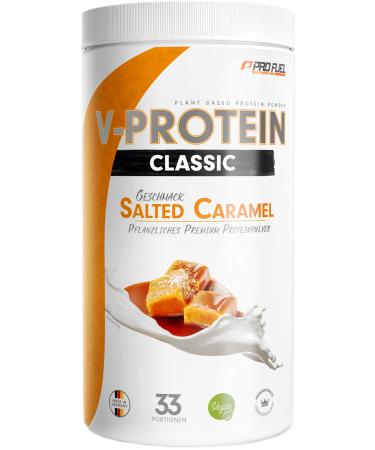 Vegan protein powder Salted Caramel 1kg-V-protein-vegetable protein powder on peas protein based with 72% protein content-optimal protein value-vegan protein shake without soy & wheat Salted caramel 1 kg (1 Pack) - Buy Online on GoSupps.com
