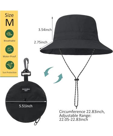 Zando Waterproof Bucket Hat for Men and Women - Packable Outdoor Fishing and Hiking Sun Hat with UV Protection, Black - Buy Online on GoSupps.com