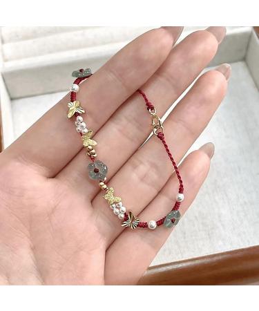 Oralgo Handmade Chinese Style Bracelet - Elegant Flower Butterfly and Pearl Woven Design for Women - Happiness Charm - Buy Online on GoSupps.com