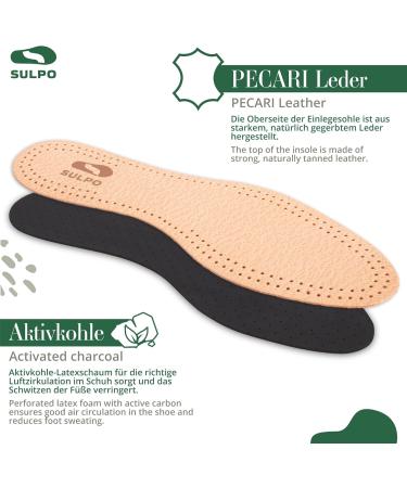 SULPO 3 Pairs of Genuine Leather Insoles Premium Leather Activated Carbon Insoles Odour Absorber Anti-Sweat Insoles Breathable Pecari leather 5 UK W / (38 EU) - Buy Online on GoSupps.com