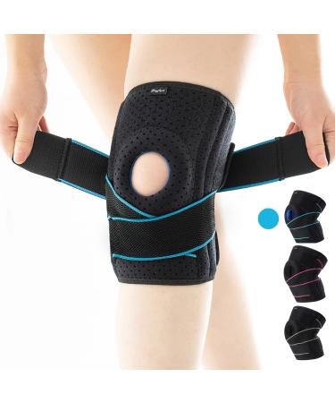 Doufurt Knee Brace with Side Stabilizers for Meniscus Tear Knee Pain ACL MCL Injury Recovery Adjustable Knee Support Men and Women Large (Pack of 1) Blue & Black