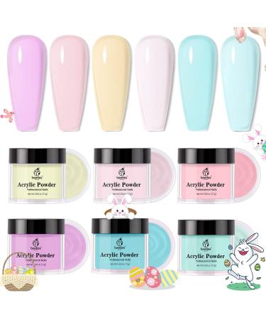 Beetles Acrylic Powder Nail Kit  6 Colors Pastel Pink Yellow Blue Acrylic Nails Professional Acrylic Powder Set Nail Art Manicure DIY Home Valentine's Day Gifts for Women Easter Nails B-Pastel