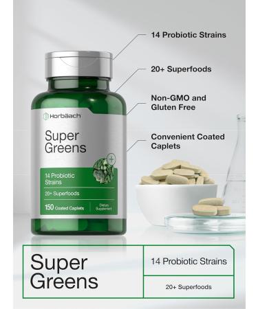 Horb ach Super Greens Supplement with Probiotics | 150 Caplets | Non-GMO and Gluten Free - Buy Online on GoSupps.com