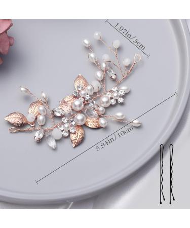 Bridal Jewelry - Rose Gold Crystal Hair Clip Flower & Leaf Hairpins for Brides - Buy Online on GoSupps.com