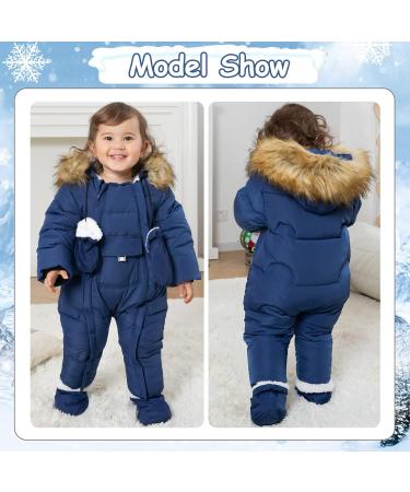 Milkiwai Newborn Baby Hooded Snowsuit | Unisex Winter Rompers with Fleece Lining and Detachable Gloves - Blue 73 - Buy Online on GoSupps.com