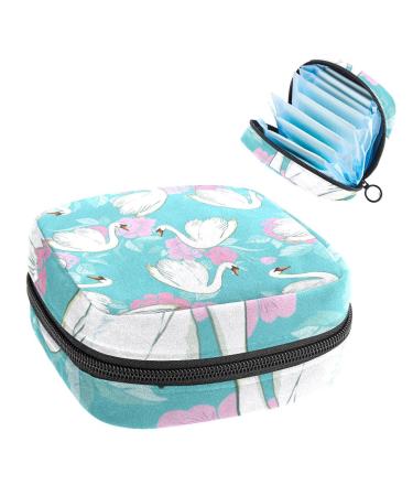 Women's bonds Storage pockets Stillpad holder white swan pink flowers blue background portable period kit bag feminine product bag for women girls color1