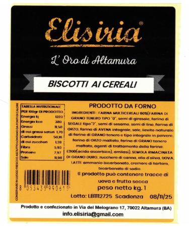  Elisiria MADE IN ITALY Elisiria - Artisanal Cereal Biscuits - 1 kg Pack - Dry biscuits perfect for breakfast and snacks made in Italy - Buy Online on GoSupps.com