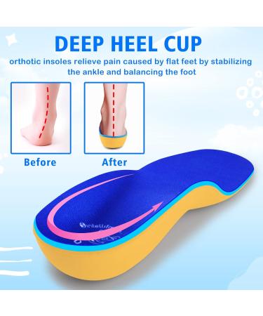 Kids Flat Feet Arch Support Insoles - Orthotic Inserts for Flat Feet & Plantar Fasciitis - Heel Pain Relief for Little Kids (Blue 2.5-3.5 M - Buy Online on GoSupps.com
