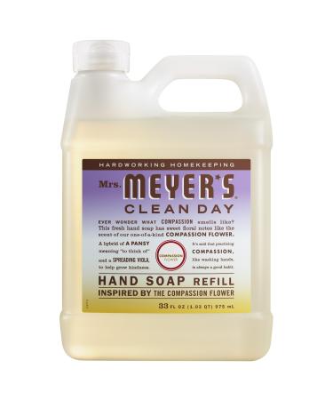 MRS. MEYER'S CLEAN DAY Hand Soap Refill, Made with Essential Oils, Compassion Flower, Packaging May Vary, 33 fl. oz Compassion Flower 33 Fl Oz (Pack of 1)