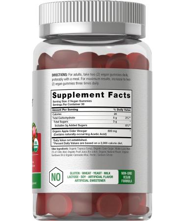 Organic Apple Cider Vinegar Gummies | 60 ct | Vegan, Non-GMO & Gluten-Free | USDA Certified | Apple Flavor - Buy Online on GoSupps.com