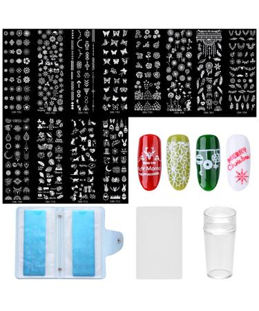 Settoo 15 pieces reusable stamping nail art kit with 12 printed steel models 1 stamp 1 scraper 1 card holder manicure picture printing.